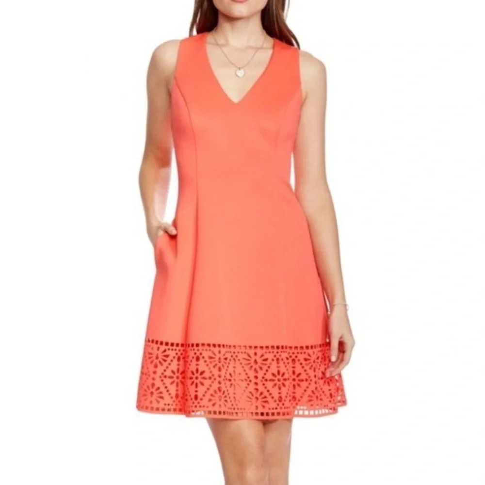 Vince Camuto Laser Cut Scuba Fit & Flare Dress in Coral - NEW - Size 6